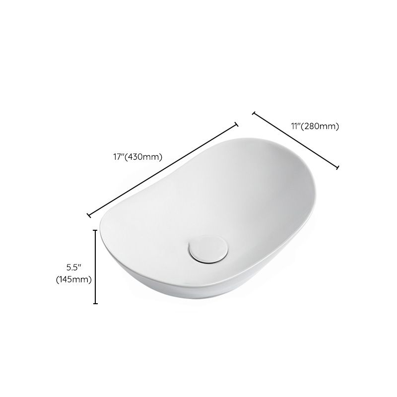 Contemporary Bathroom Sink Pop-Up Drain Porcelain Solid Color Oval-Shape Vessel Sink