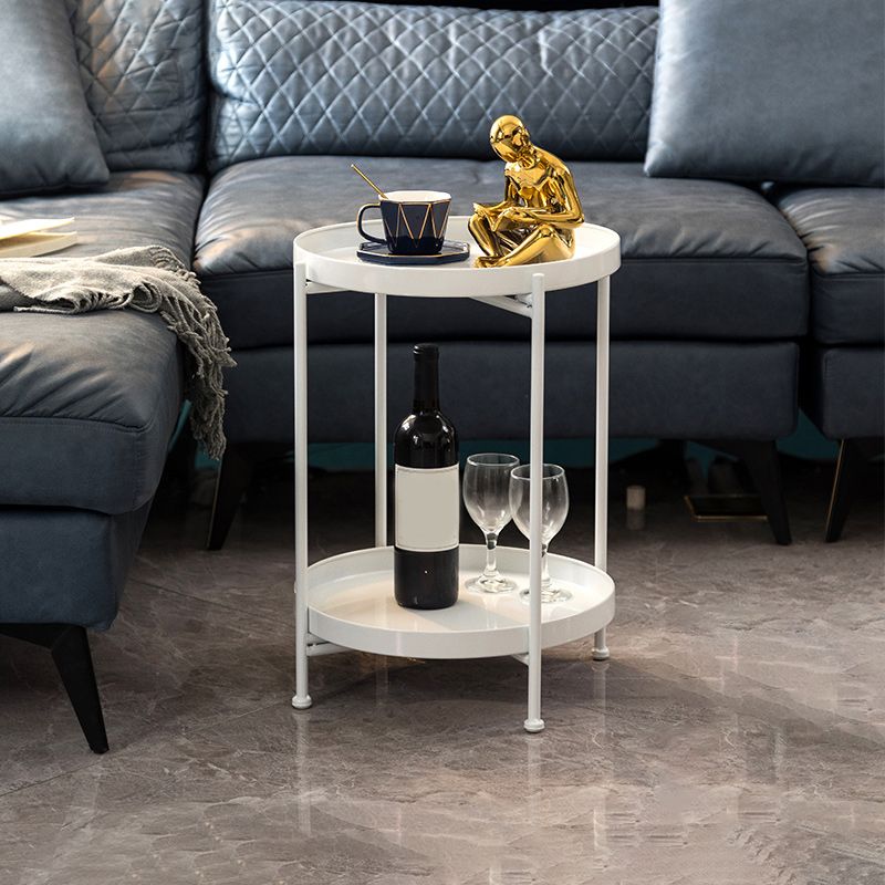 Mid-Century Round Tray Top Side Table Metal 4 Legs End Table with Shelf