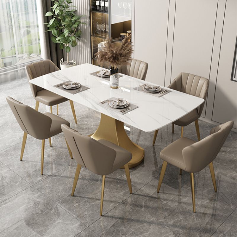 Luxury 1/2/5/6/7 Pieces Dining Set Sintered Stone Dining Table Set with Leather Chairs