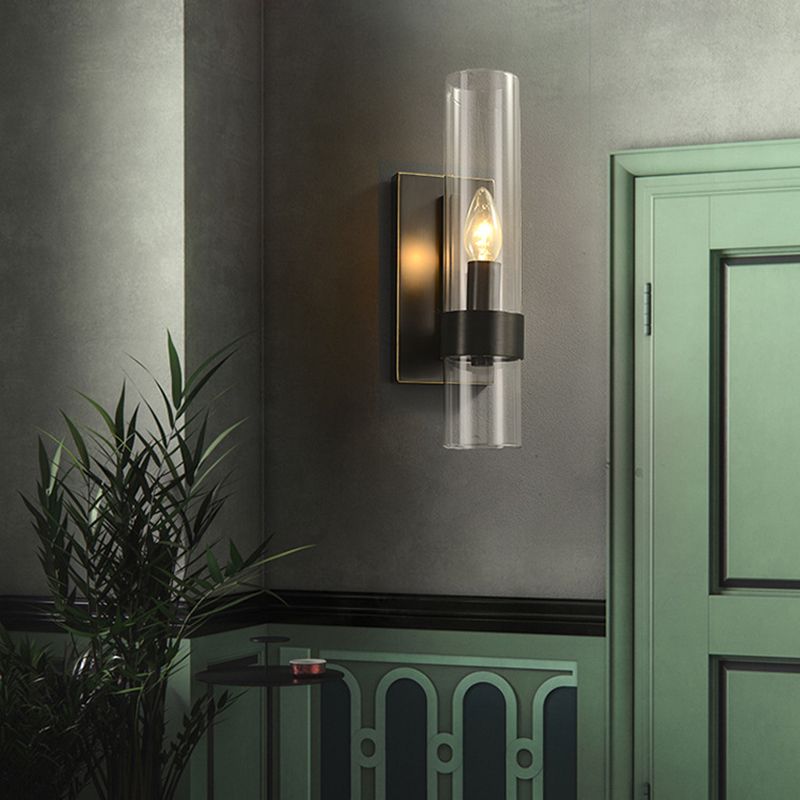 Cylinder Shape Glass Wall Light Industrial Style 1 Light Wall Light Sconce