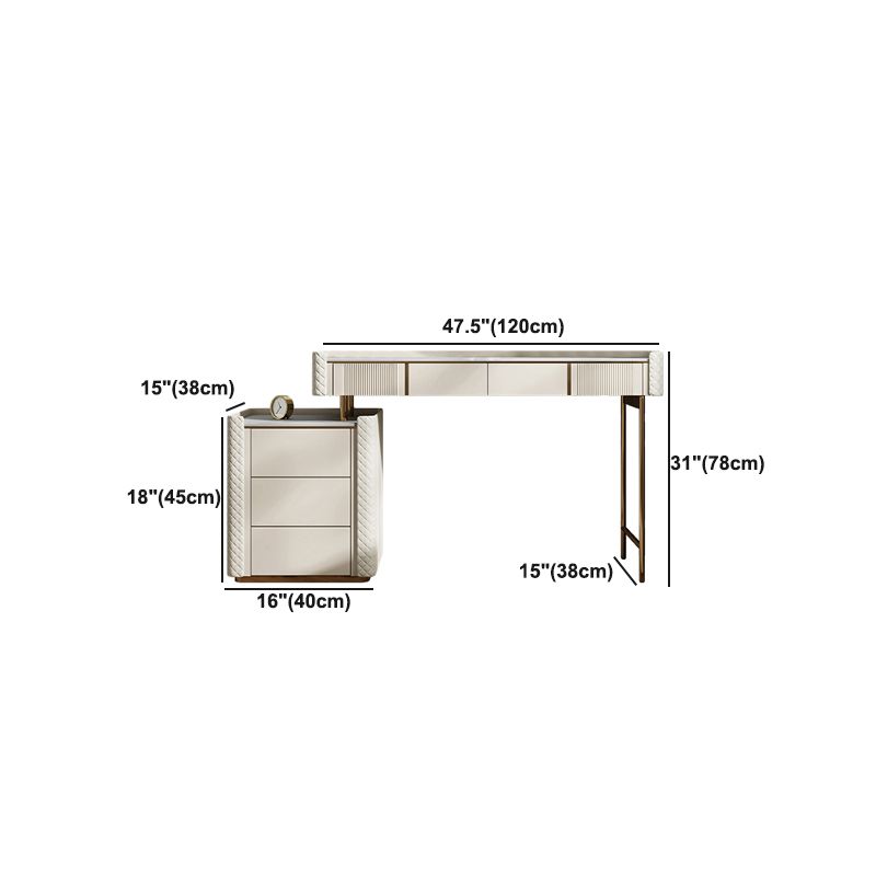 Glam Slate Top Vanity Dressing Table Beige Wooden Makeup Vanity Desk