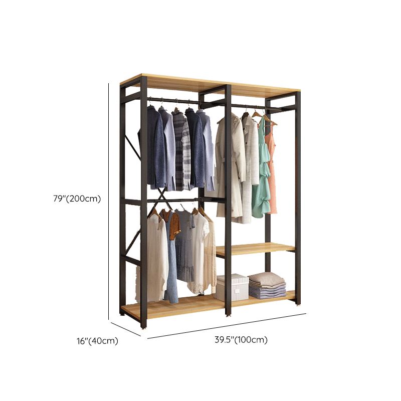 Modern Metal Frame Wardrobe Freestanding Wardrobe with Garment Rod for Bedroom
