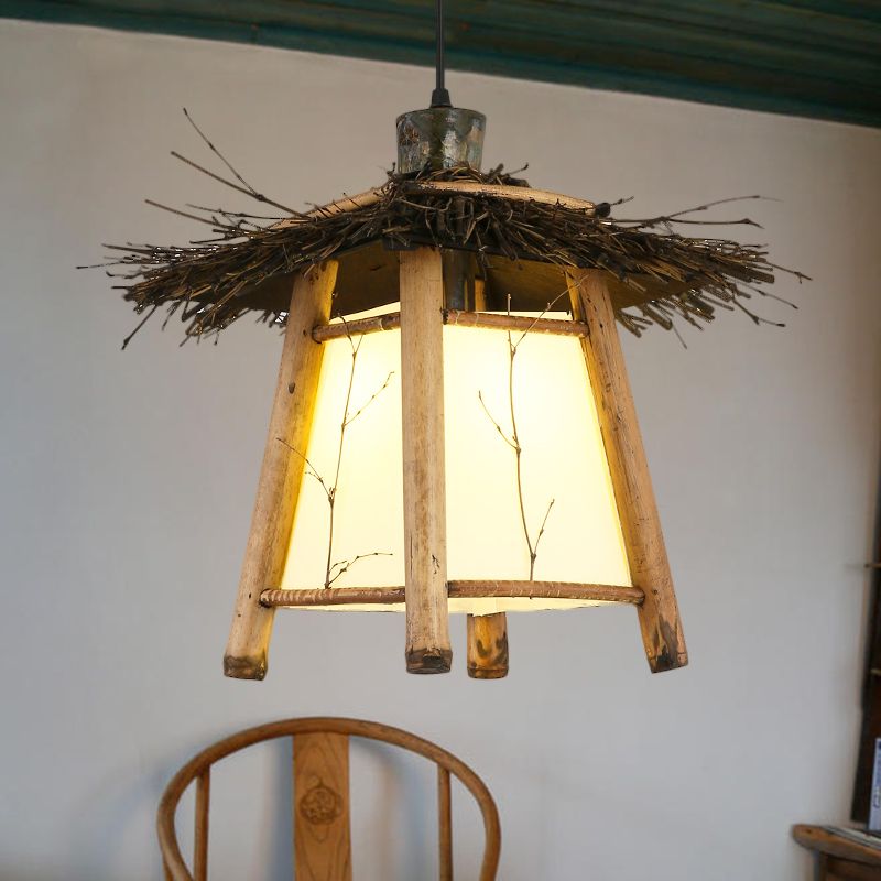 1 Bulb Tapered Pendant Light Japanese Wood Suspended Lighting Fixture in Beige for Restaurant