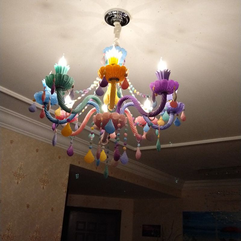 Lampada a soffitto multicolore in vetro Lampada candele in stile moderno