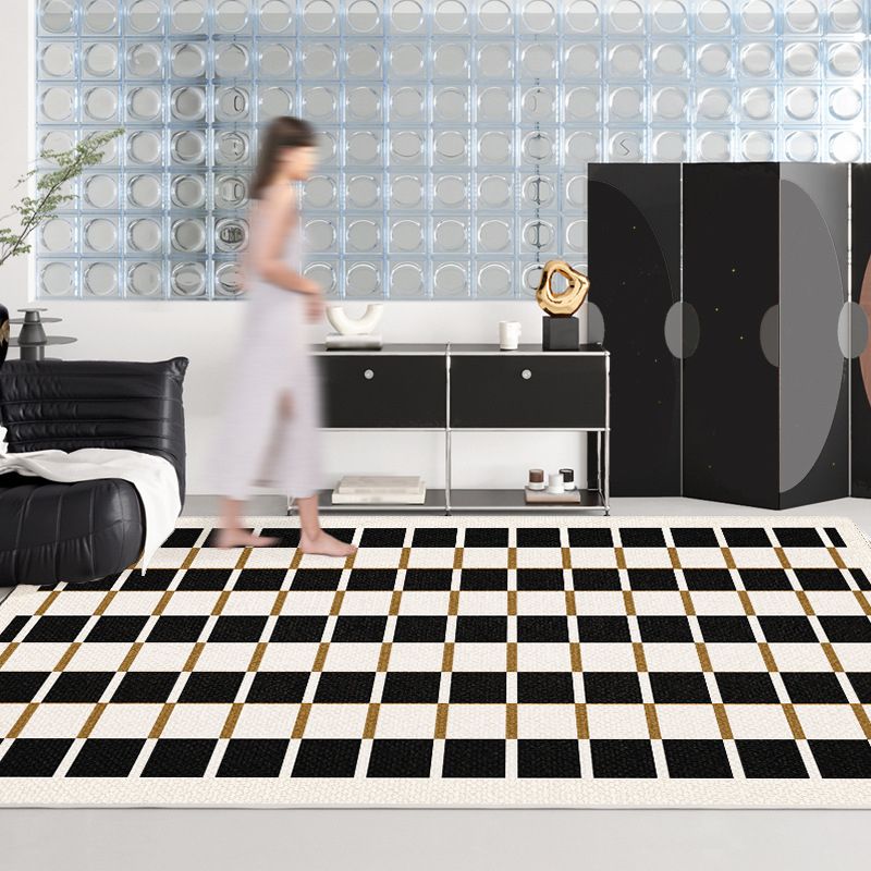 Gray Modern Carpet Polyester Check Pattern Carpet Stain Resistant Carpet for Living Room