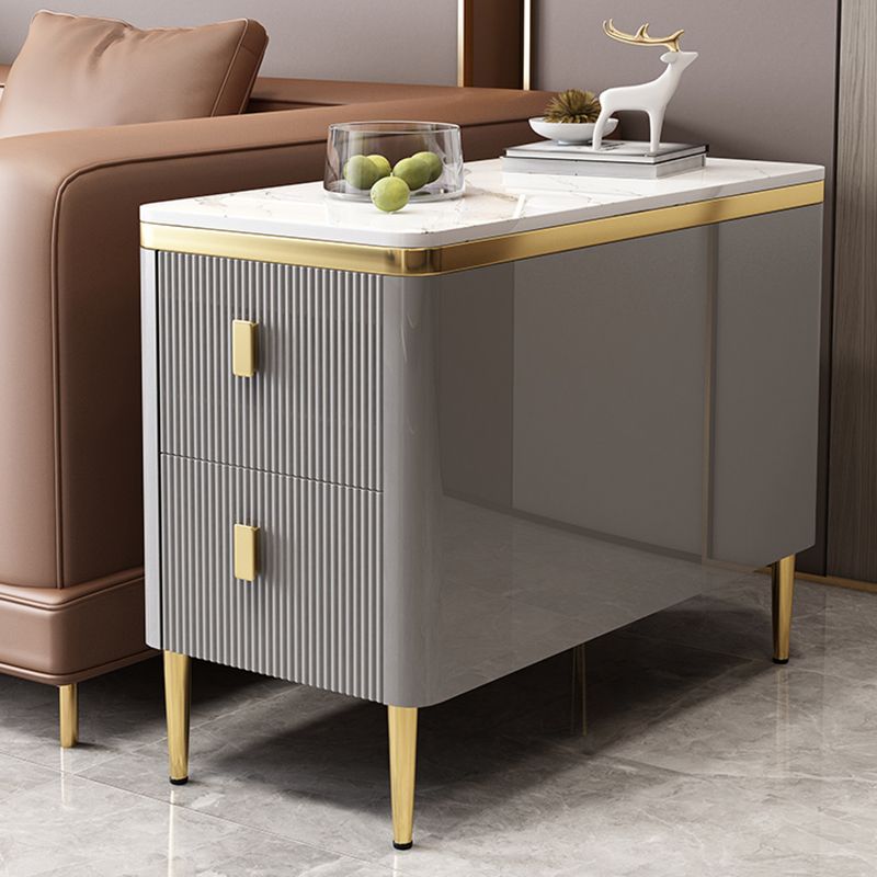 23.6" Tall Modern Side Table Wooden 4 Legs Rectangular Faux Marble Top End Table