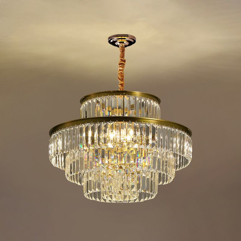 Circular Suspension Pendant Light Modern Crystal Prism Clear Chandelier for Living Room