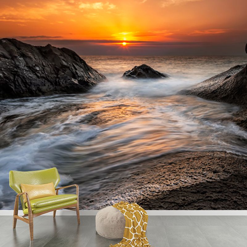Yellow Sunset with Surge Mural Waterproof Wall Covering for Accent Wall, Size Optional