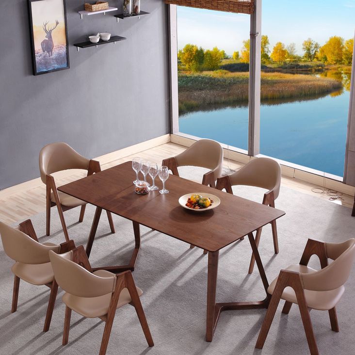 Table à manger en bois de cendres contemporain double piédestal à base de bois massif de base de base pour la maison