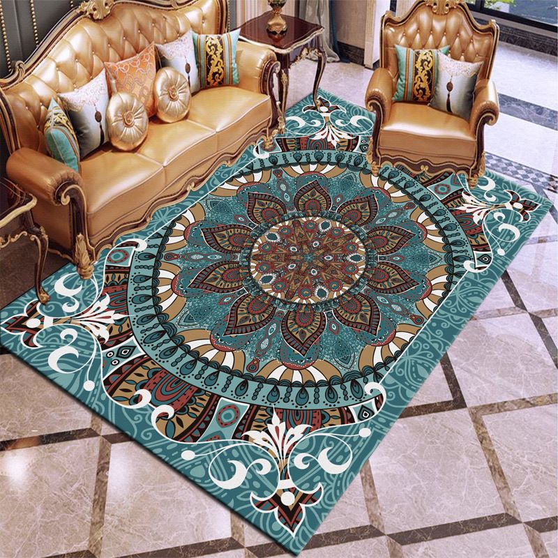 Traditional Living Room Area Rug Antique Pattern Polyester Rug Stain Resistant Area Carpet