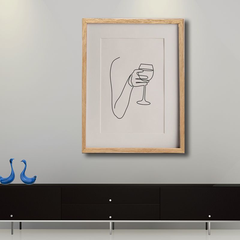 Canvas White Art Print Minimalistic Hand with Wine Glass Line Drawing Wall Decor
