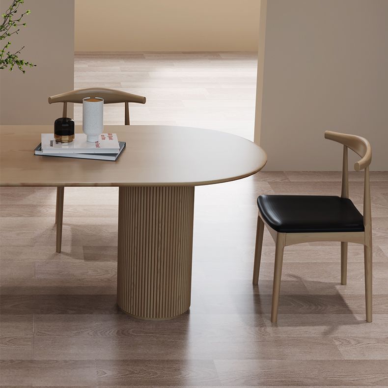 Free Form Pine Wood Dining Table in Nature/Walnut Modern Island Table with 3 Legs