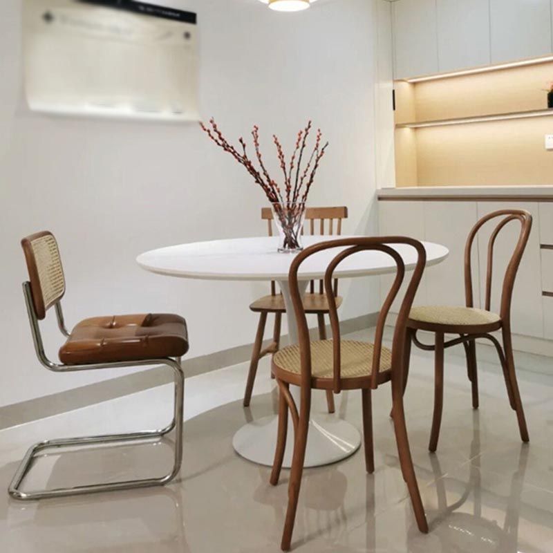 Stone Top Dining Table Modern Round Table with Pedestal Base
