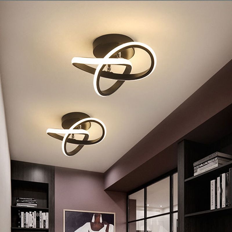 Geometric Shade 2-Lights Modern Flush Mount Ceiling Lighting Fixture in Black