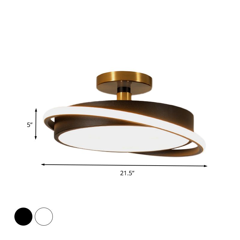Drum Bedroom Flush Light Fixture Metal 18"/21.5" Dia LED Modernism Semi Flush Lamp in White/Black with Rotatable Ring, White/Warm Light