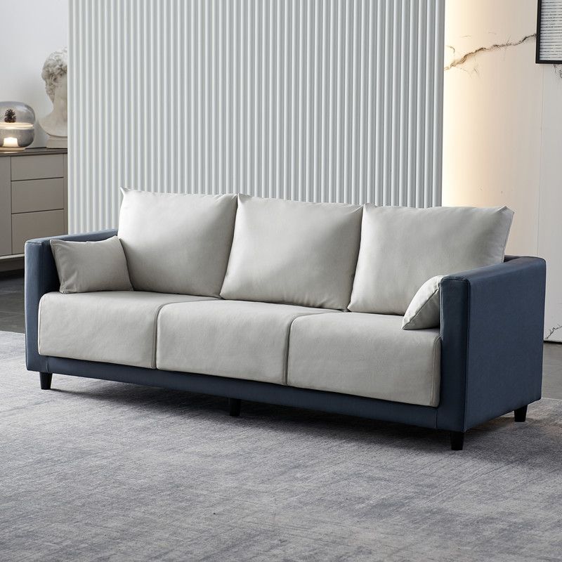 Contemporary Tuxedo Arm Standard Sofa with Bolster Pillows for Living Room, Apartment