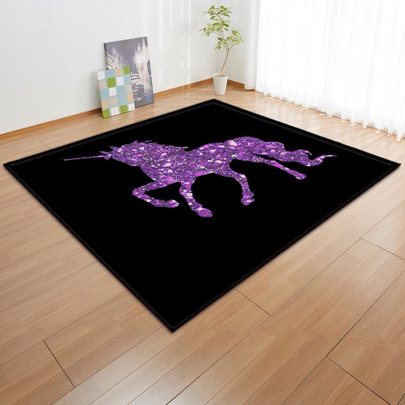 Dark Purple Modern Rug Polyester Horse Indoor Rug Washbale Rug for Home Decor