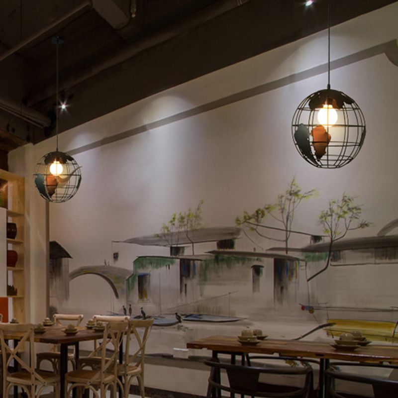 1 Luce a soffitto a gabbia leggera Light Industrial Metallic a sospensione per la caffetteria