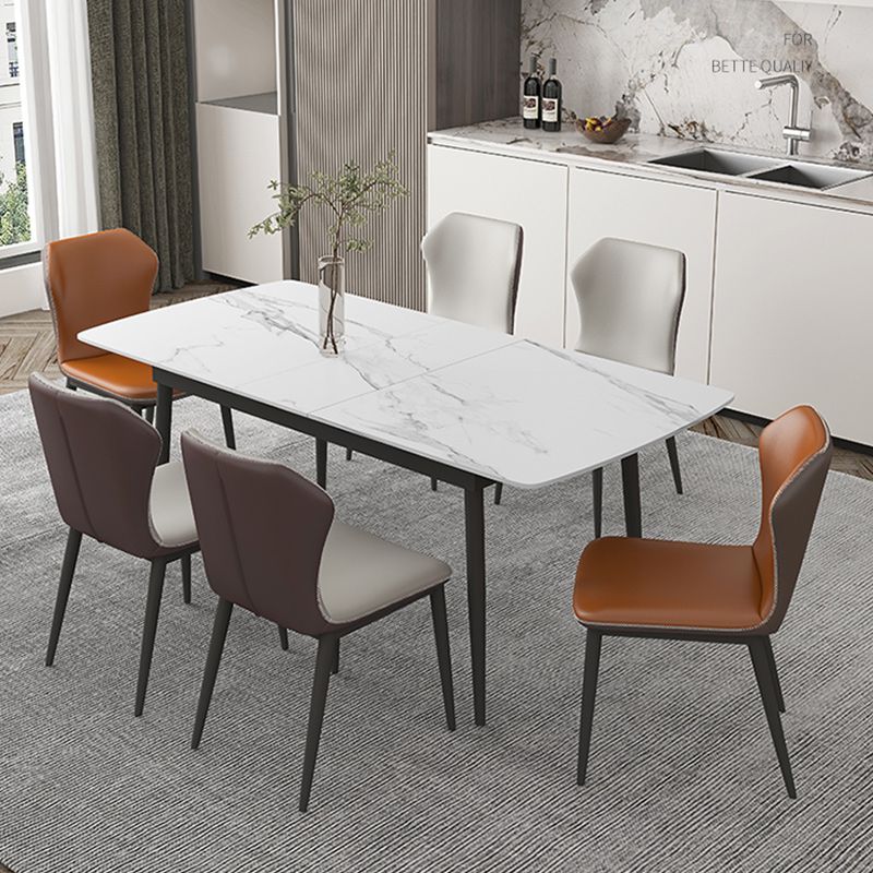 Modern 1/4/5/7 Pieces Scalable Dinette Set with Sintered Stone Top White Dining Table Set