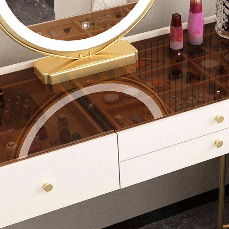 15.74" Wide Vanity Desk with 3 Storage Drawers Glam Glass Dresser, Whit