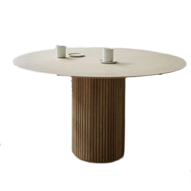 Modern Natural Pedestal Dining Table Round Solid Wood Dining Site Table