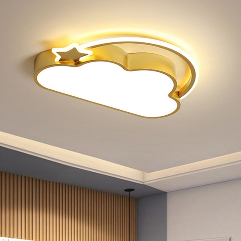Cloud and Star Ceiling Mounted Fixture Simple Pink/Gold LED Flush Light for Children Bedroom