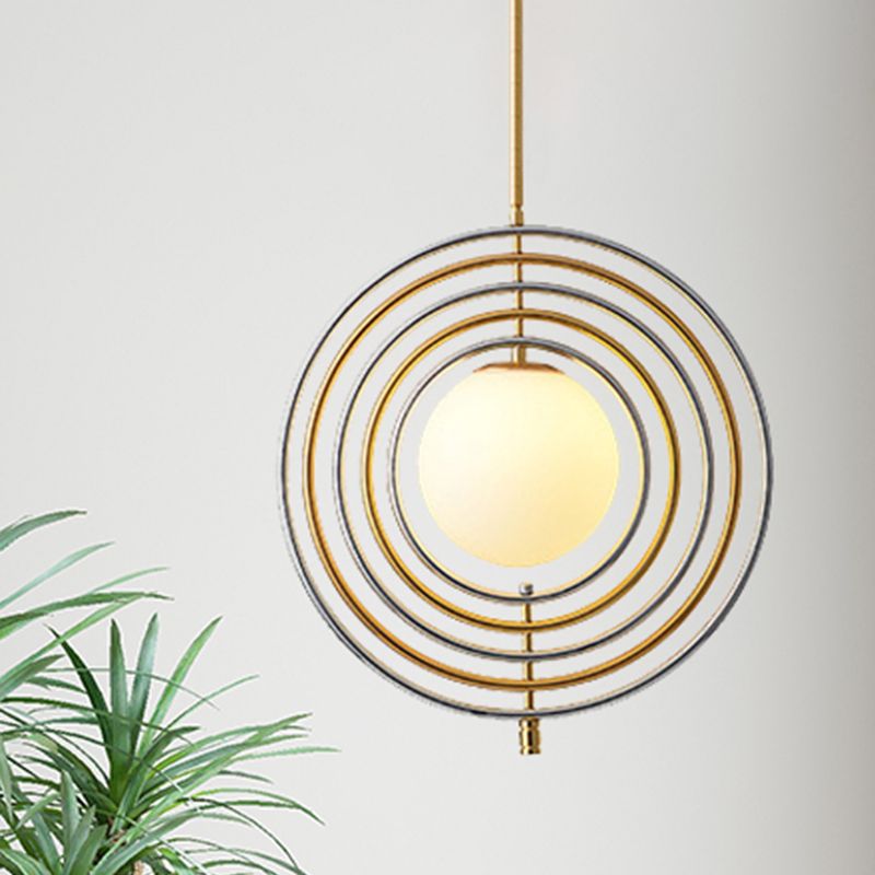 Frosted Glass Orbit hanglamp met concentrische ring eetkamer 1 licht modern hangend licht in goud