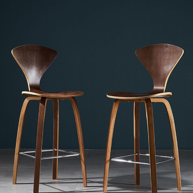 Contemporary Solid Wood Backrest Counter High Stool with 4 Legs