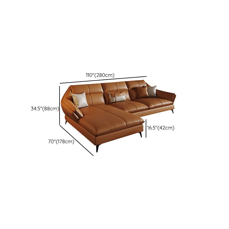 Contemporary Sectional Sofa Orange Genuine Leather Sectional