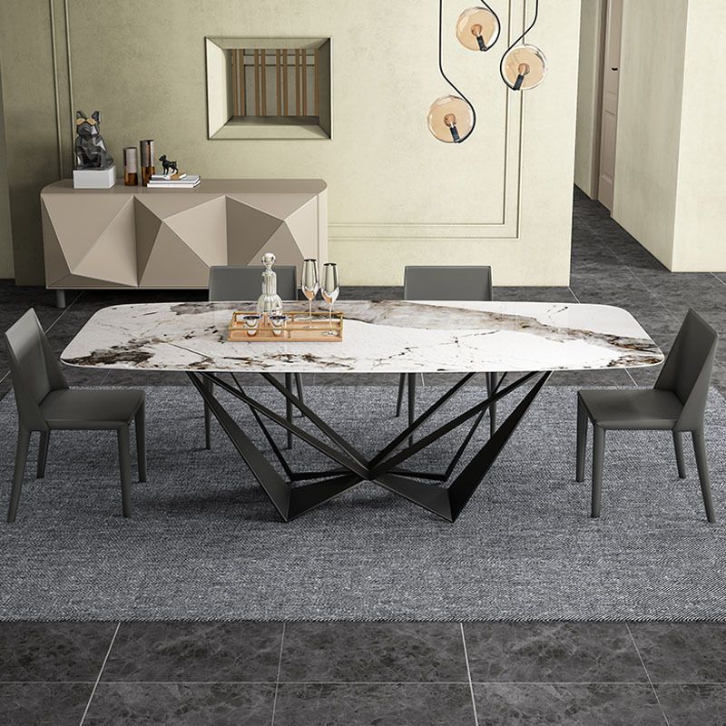 Simplicity Rectangle Dining Room Table Sintered Stone Table with Black Pedestal Base