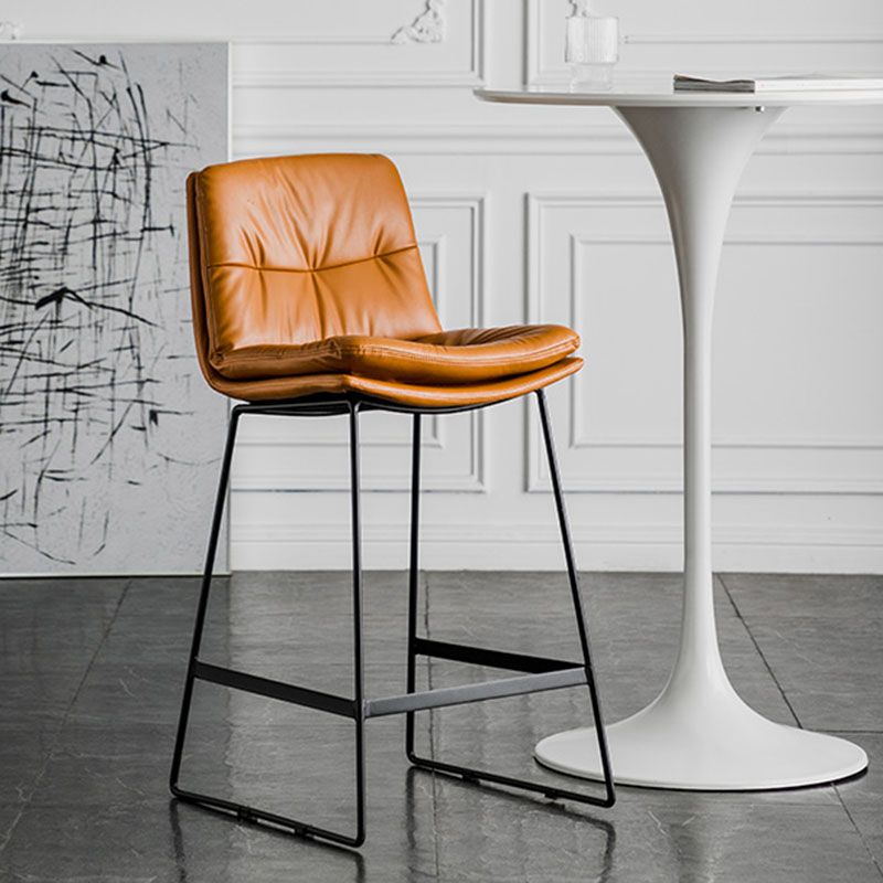 Nordic Iron Simple Barstool Indoor Tall Stool with Leather Seat