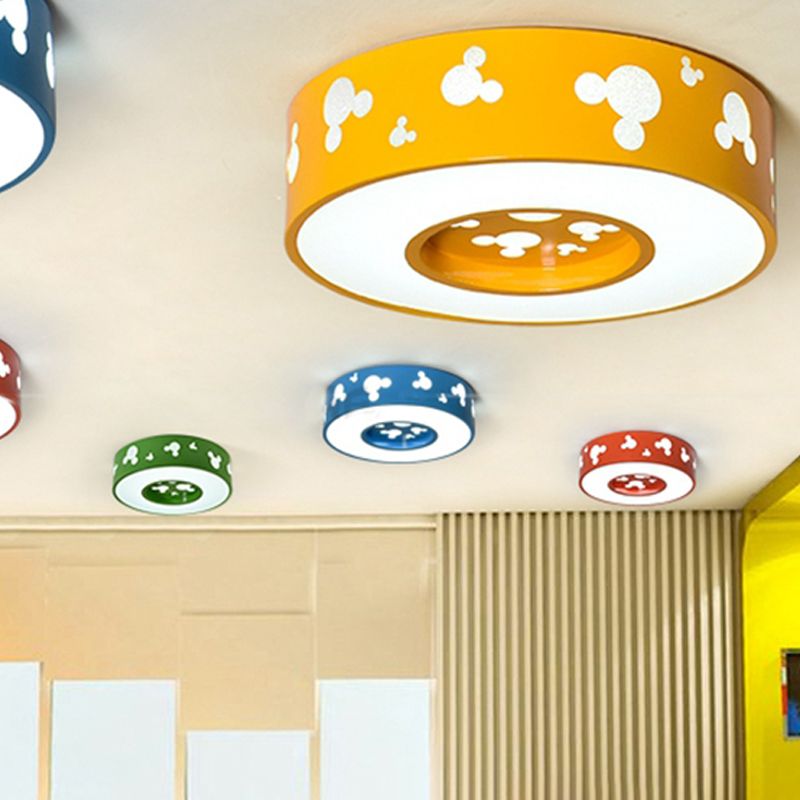 Cartoon Candy Colored Ceiling Fixture Round Metal Ceiling Mount Light with Mouse for Teen