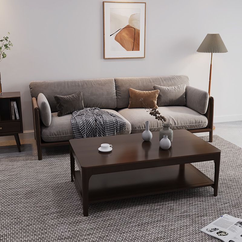 Modern Wooden 4 Legs Coffee Table with Shelf Rectangular Cocktail Table in Oak/Walnut