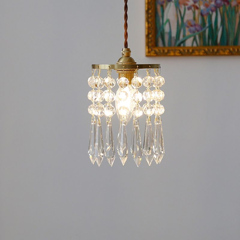 Clear Cylinder Suspension Pendant Light Modern Style Crystal Ceiling Suspension Lamp