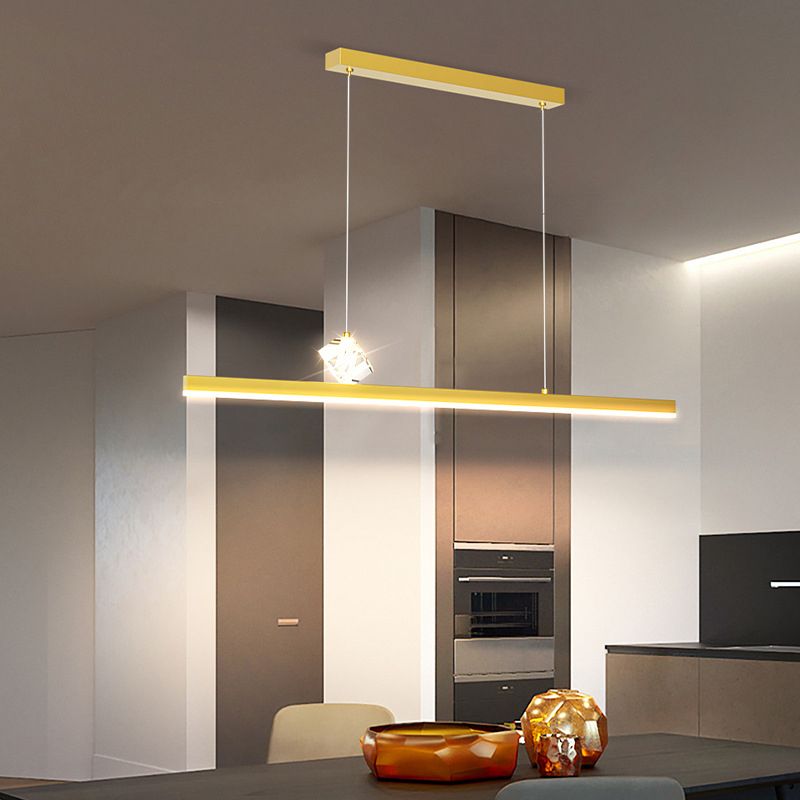 Gold LED Island Light Crystal Island Hanging Light with Acrylic Shade for Living Room