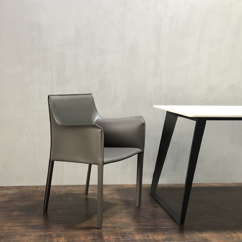 Contemporary Dining Chair 24'' Wide Arm Chair with Solid Back and 4 Metal Legs for Home Use