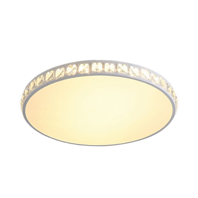 LED Bedroom Flush Mount Fixture Simplicity White Crystal Ceiling Lamp with Geometry Acrylic Shade