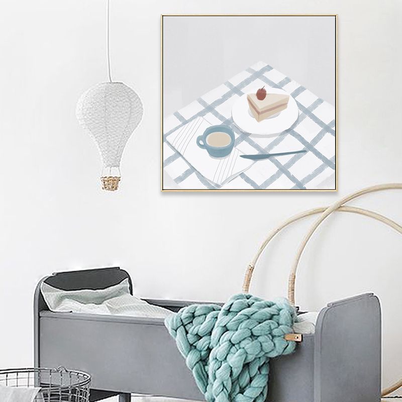 Blue Cake and Drink Wall Decor Foods Nordic Stylish Textured Canvas Wall Art for Playroom