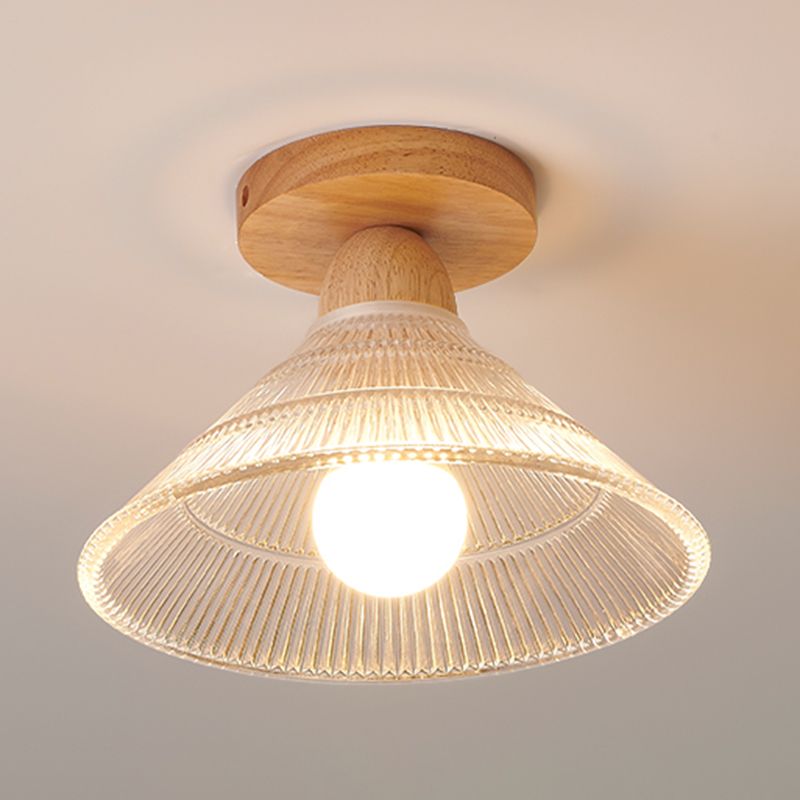 Modern Wooden Semi Flush Mount Glass Shade Semi Flush for Living Room