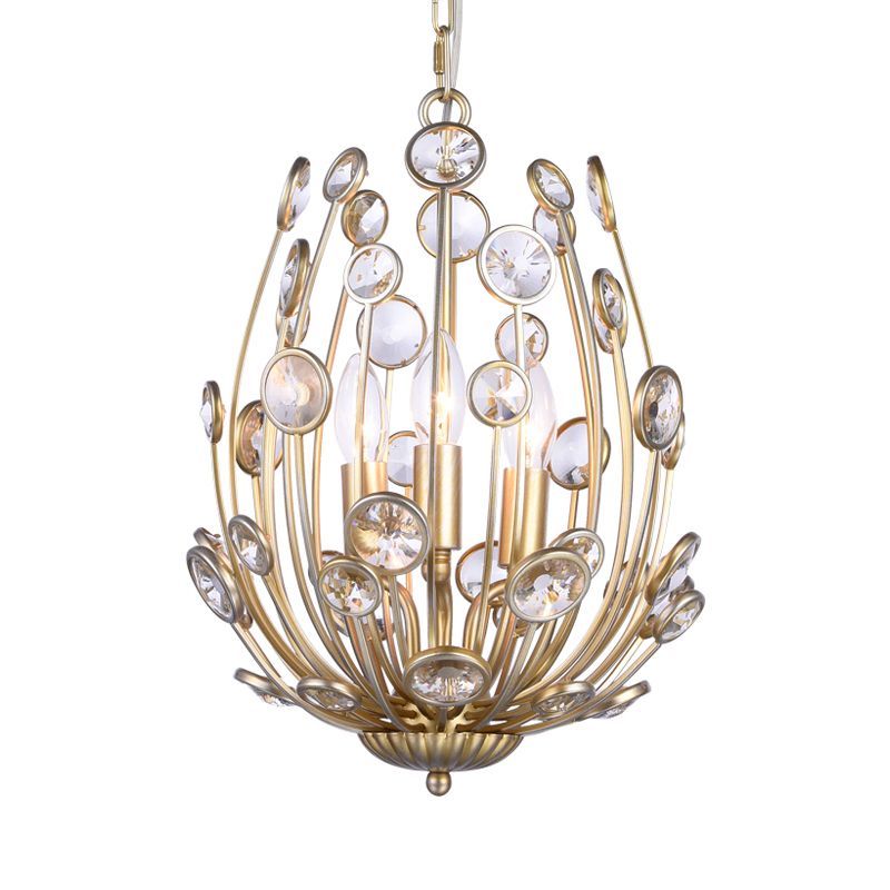 Flower Crystal Ceiling Light Rustic 3 Lights Dining Room Chandelier Light with Champagne Arm