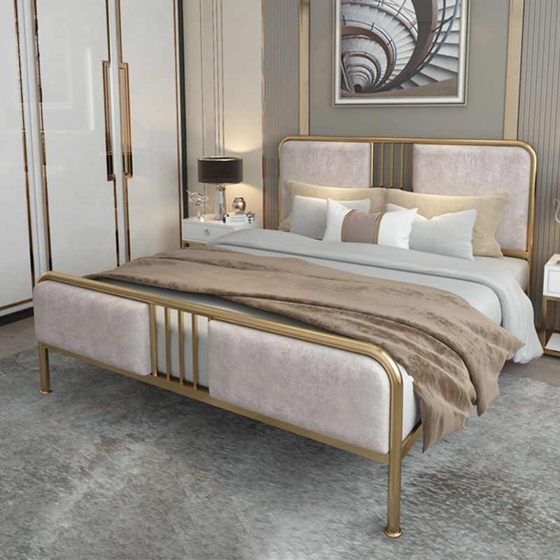Contemporary Metal Upholstered Headboard Rectangular Panel Bed