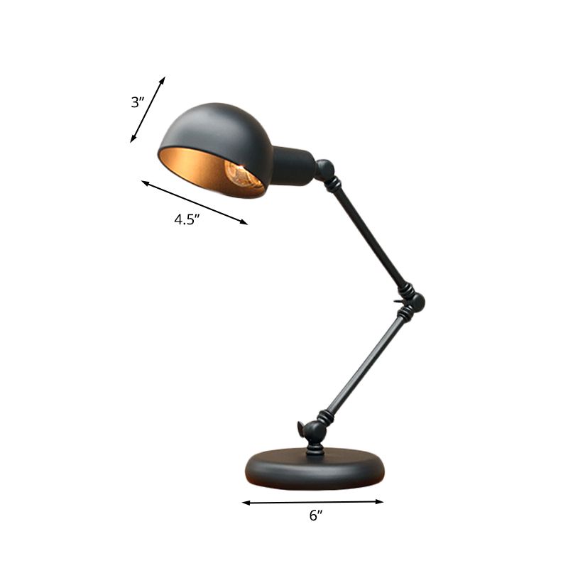 Dome Restaurant Table Lighting Vintage Iron 1-Head 4.5"/6" Wide Black Finish Desk Lamp with Swing Arm