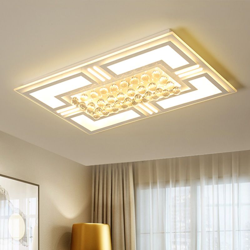20.5"/35.5" Wide Crystal Square/Rectangle Flush Lamp Simple LED Ceiling Mounted Fixture in Warm/White Light