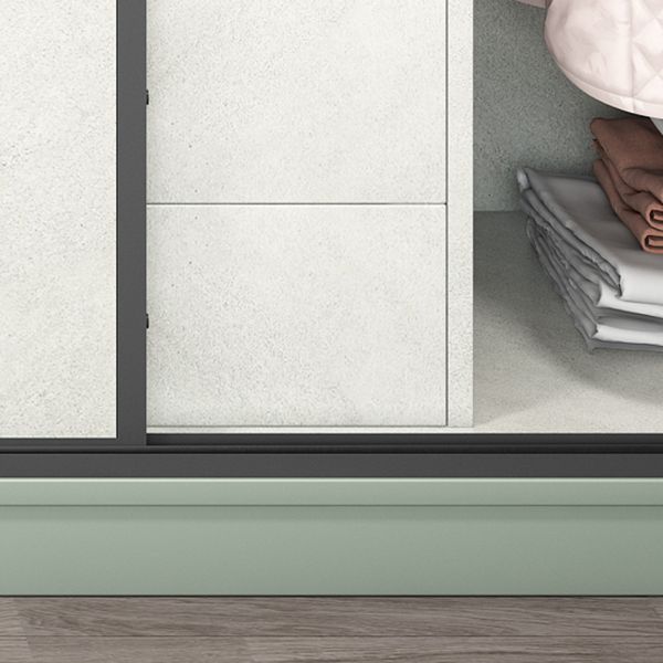 Green and White Bedroom Storage Cabinet Modern Sliding Door Cabinet with Drawers