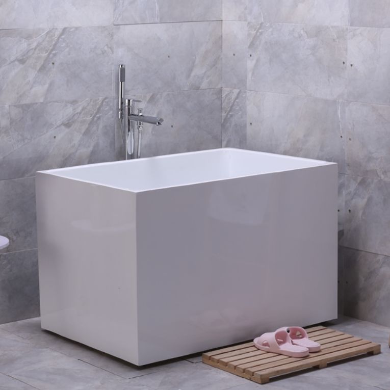 White Modern Bathtub Freestanding Acrylic Soaking Rectangular Bath