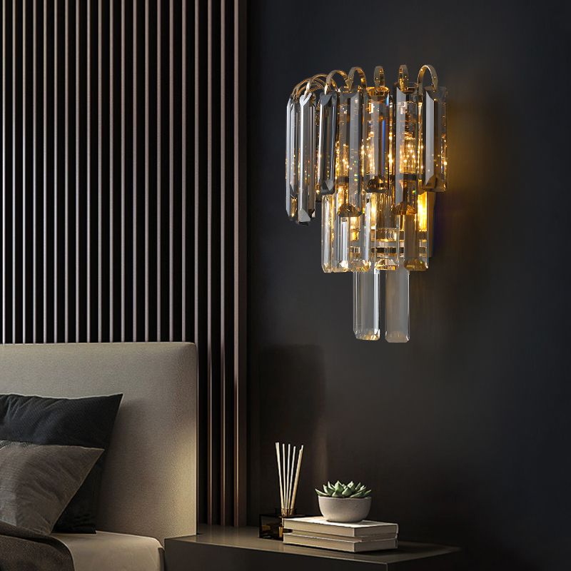 Modern Style Three-Tiered Wall Light Crystal 3 Light Sconces for Bedroom