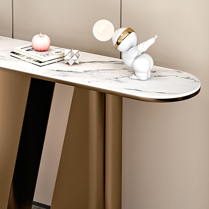 Modern Half Moon Console Table Stone Console Sofa Table in Gold/Black