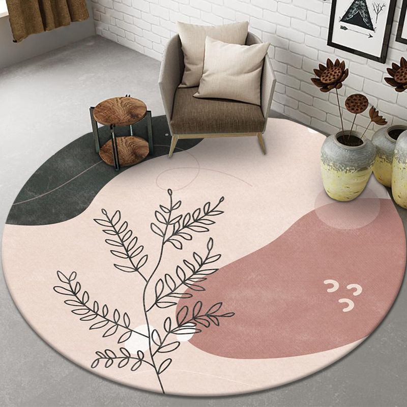Round Light Color Abstract Lines Print Rug Polyester Modern Anti-Slip Backing Indoor Rug for Living Room