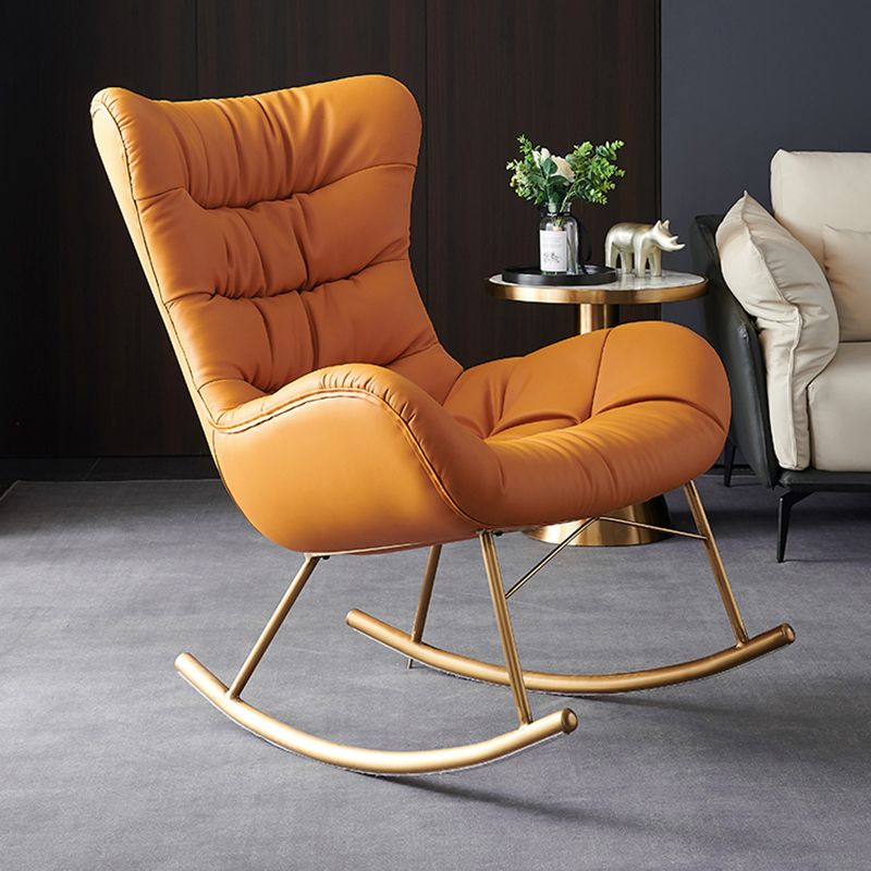 Glam Rocker Chair Upholstered Antique Finish Rocking Accent Chair