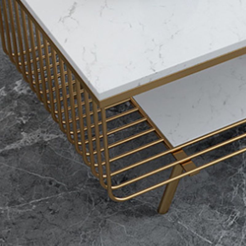 Glam 4 Legs Rectangular Marble Top Coffee Table with Storage Shelf